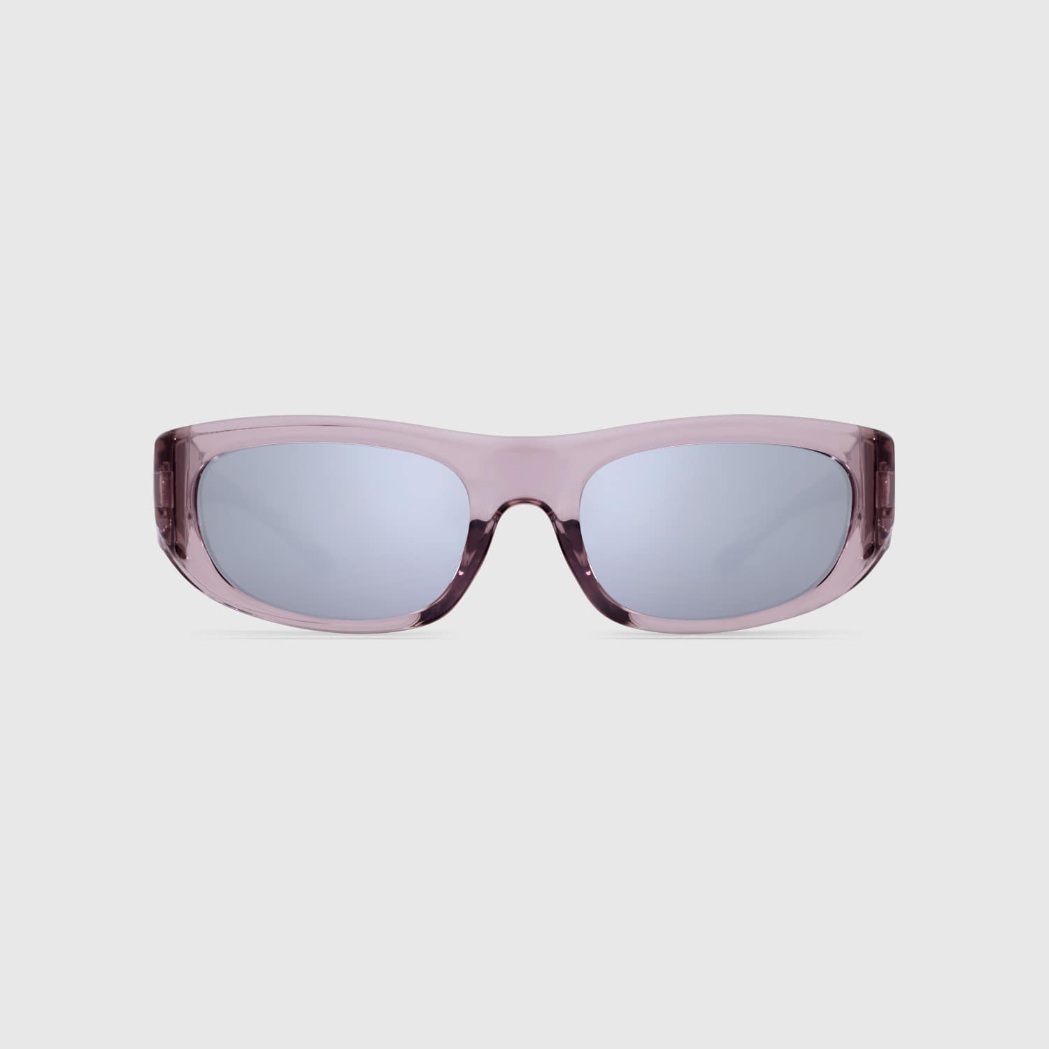 Blue Elephant AVRO sporty sunglasses in purple crystal, slim wraparound frame with mirrored silver lenses